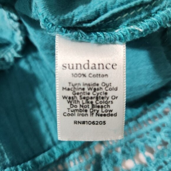 Sundance Women's Size XS Teal Crochet Lace 3/4 Sleeve V-Neck Peasant Top Boho - Picture 11 of 11